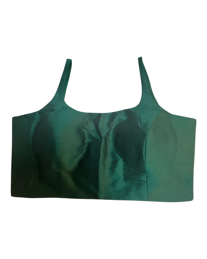 38" / UK 12 - Bottle Green - Silky Designer Saree blouse with cups,  Sleeveless - UK Stock - Quick Delivery - RNK - R651-H