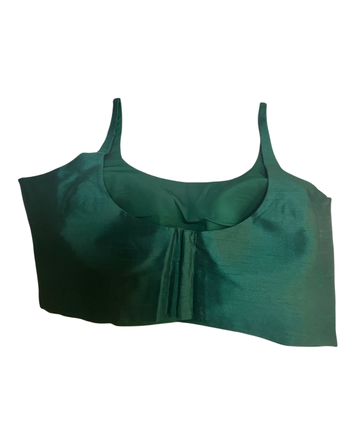 38" / UK 12 - Bottle Green - Silky Designer Saree blouse with cups,  Sleeveless - UK Stock - Quick Delivery - RNK - R651-H