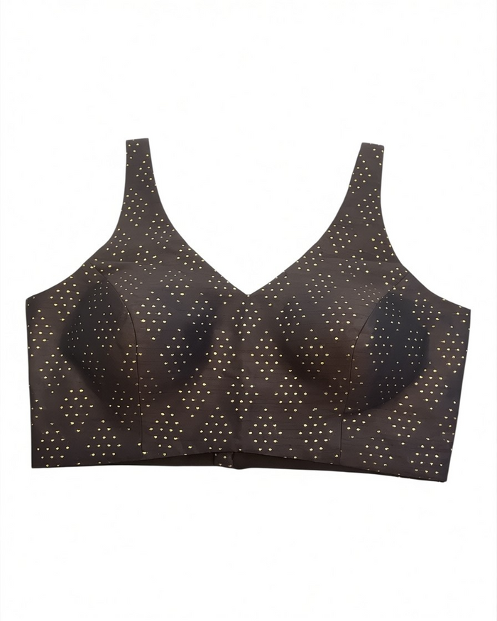 38" / UK 12 - Coffee Brown - Rich Brocade Saree blouse with cups,  Sleeveless - UK Stock - Quick Delivery - RNK - R650V KY