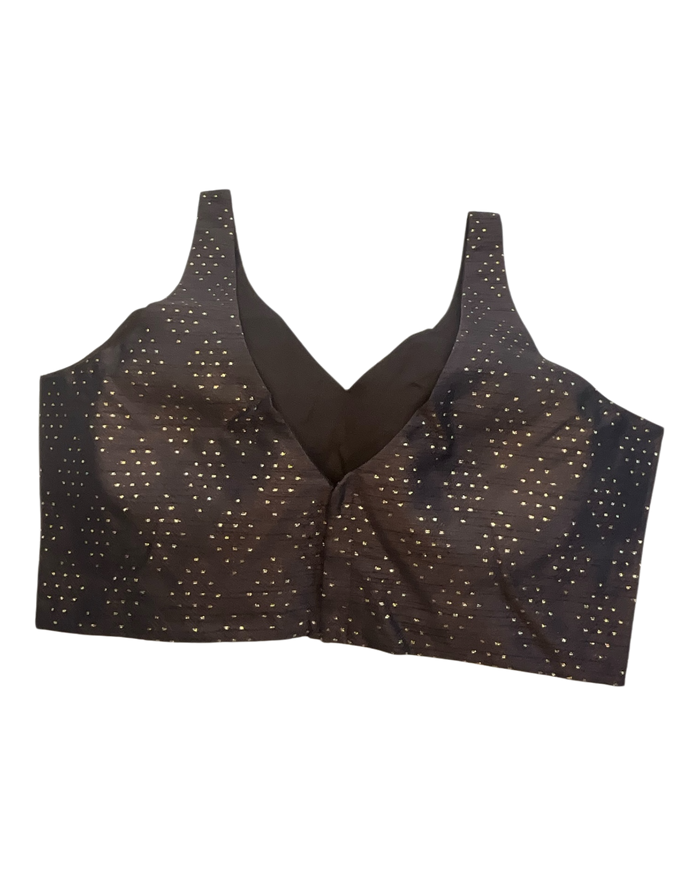 38" / UK 12 - Coffee Brown - Rich Brocade Saree blouse with cups,  Sleeveless - UK Stock - Quick Delivery - RNK - R650V KY