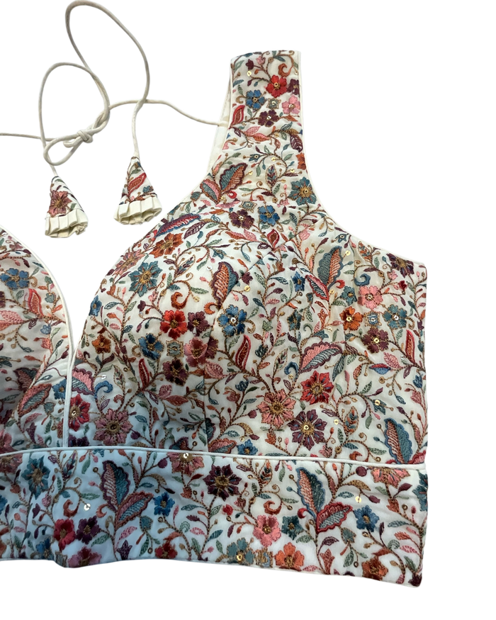 38" / UK 12 - Cream - Rich Emroidered Saree blouse with cups,  Sleeveless - UK Stock - Quick Delivery - RNK - R988 KC