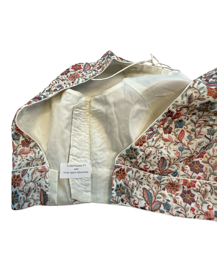 38" / UK 12 - Cream - Rich Emroidered Saree blouse with cups,  Sleeveless - UK Stock - Quick Delivery - RNK - R988 KC