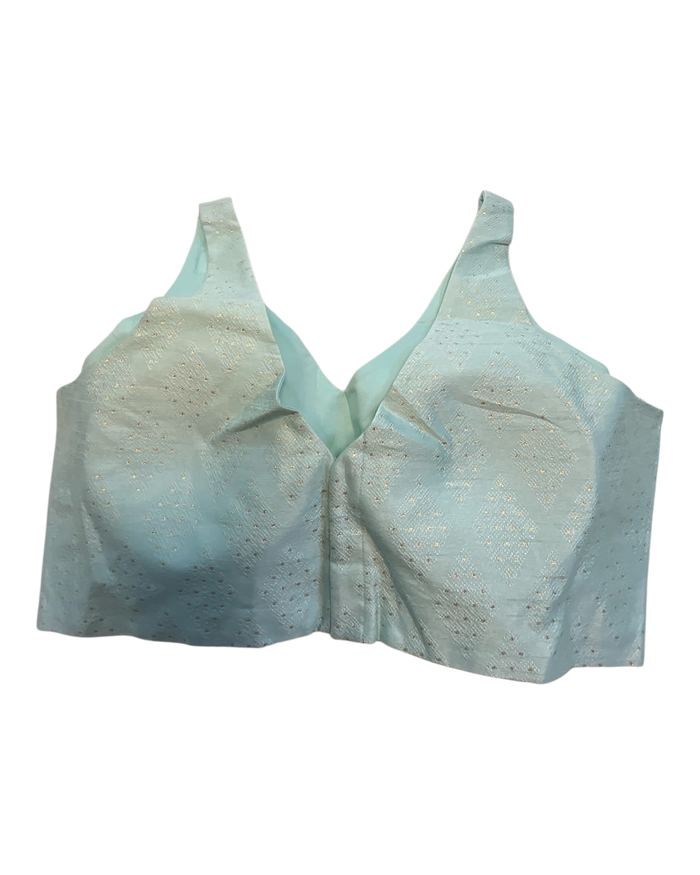 38" / UK 12 - Ivory / Cream - Rich Brocade Saree blouse with cups,  Sleeveless - UK Stock - Quick Delivery - RNK - R650V KY