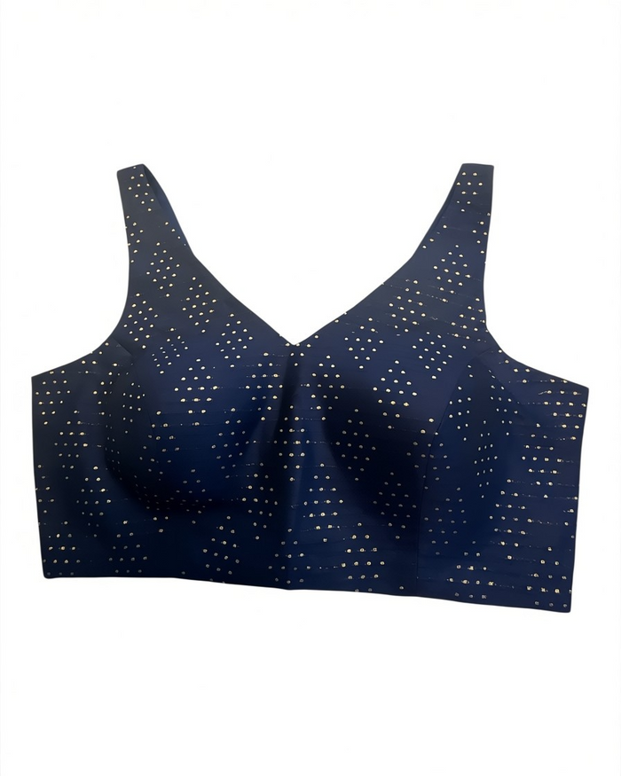 38" / UK 12 - Navy Blue - Rich Brocade Saree blouse with cups,  Sleeveless - UK Stock - Quick Delivery - RNK - R650V KY