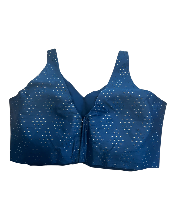 38" / UK 12 - Navy Blue - Rich Brocade Saree blouse with cups,  Sleeveless - UK Stock - Quick Delivery - RNK - R650V KY