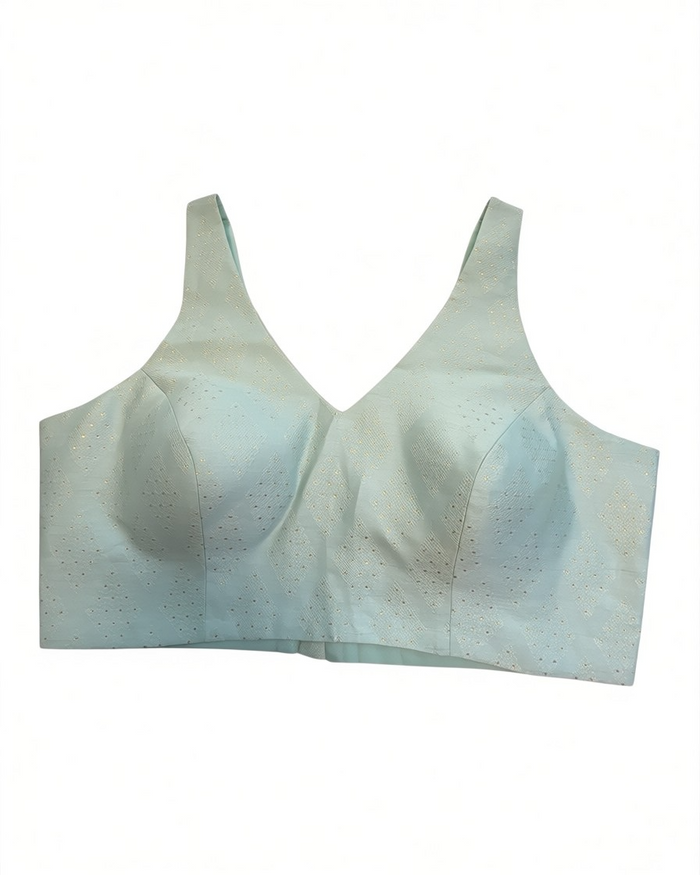 38" / UK 12 - Sea Green - Rich Brocade Saree blouse with cups,  Sleeveless - UK Stock - Quick Delivery - RNK - R650V KY