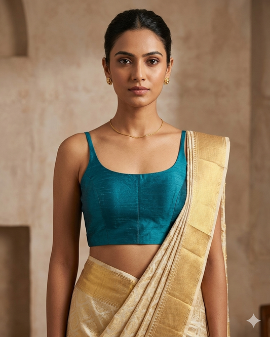 38" / UK 12 - Turquoise Blue - Silky Designer Saree blouse with cups,  Sleeveless - UK Stock - Quick Delivery - RNK - R651-H