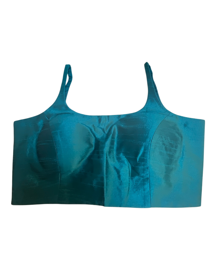 38" / UK 12 - Turquoise Blue - Silky Designer Saree blouse with cups,  Sleeveless - UK Stock - Quick Delivery - RNK - R651-H