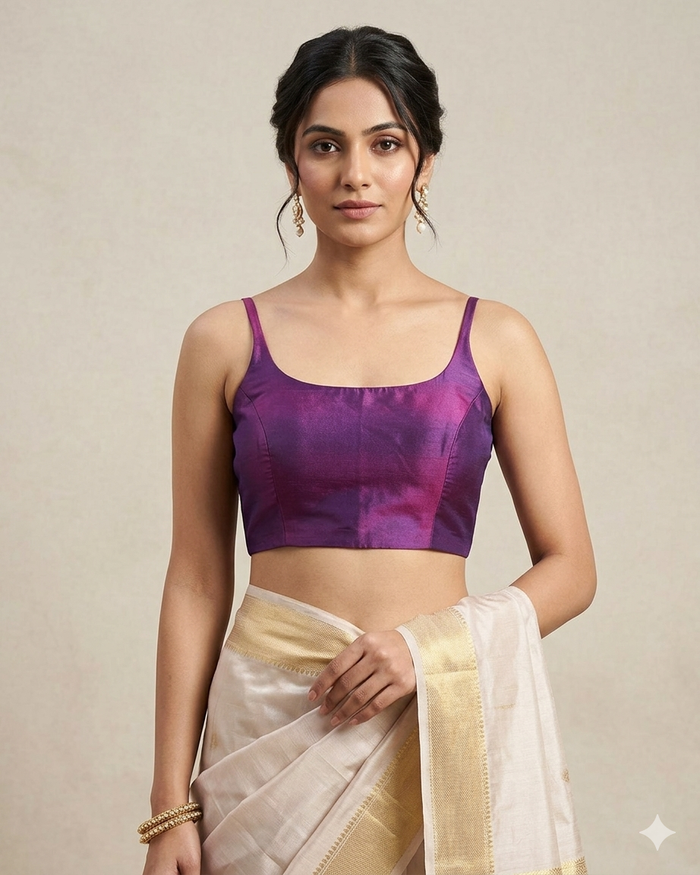 38" / UK 12 - Wine - Silky Designer Saree blouse with cups,  Sleeveless - UK Stock - Quick Delivery - RNK - R651-H