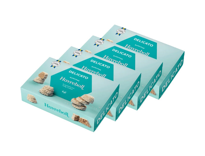 4 x Delicato Havrebollar 6-Pack 240g (8.47 oz) – Authentic Swedish Chocolate Oat Balls Rolled in Coconut