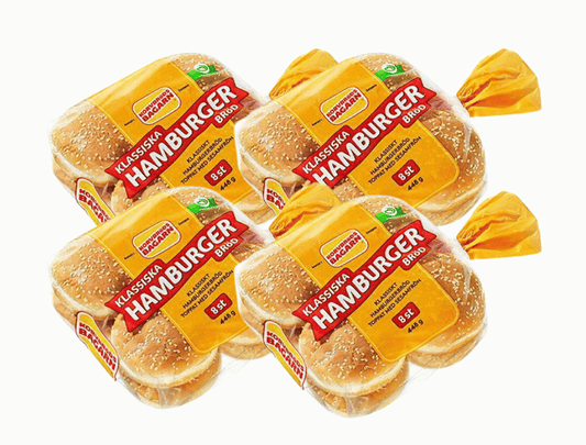 4 x Korvbröds Bagarn Hamburgerbröd 8 Hamburger Buns 448g (15.80 oz) – Authentic Swedish Sesame Hamburger Buns