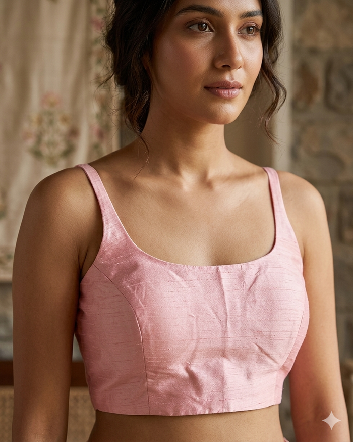 40" / UK 14 - Baby Pink - Silky Designer Saree blouse with cups,  Sleeveless - UK Stock - Quick Delivery - RNK - R651-H