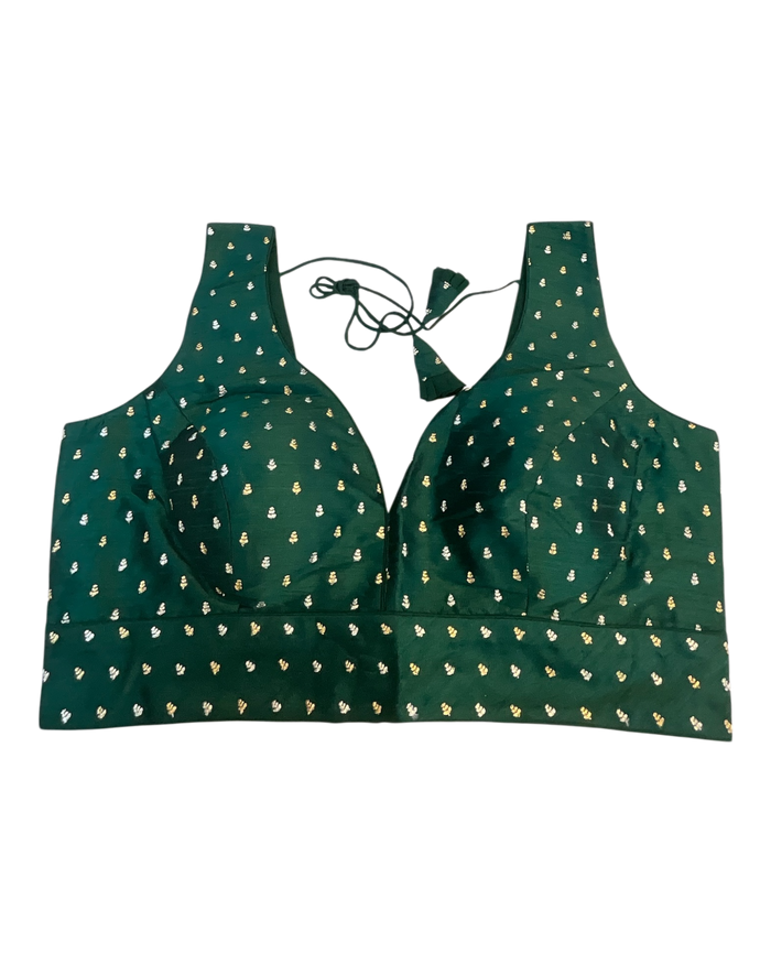 40" / UK 14 - Bottle Green - Silky Designer Saree blouse with cups,  Sleeveless - UK Stock - Quick Delivery - RNK - R717 KV