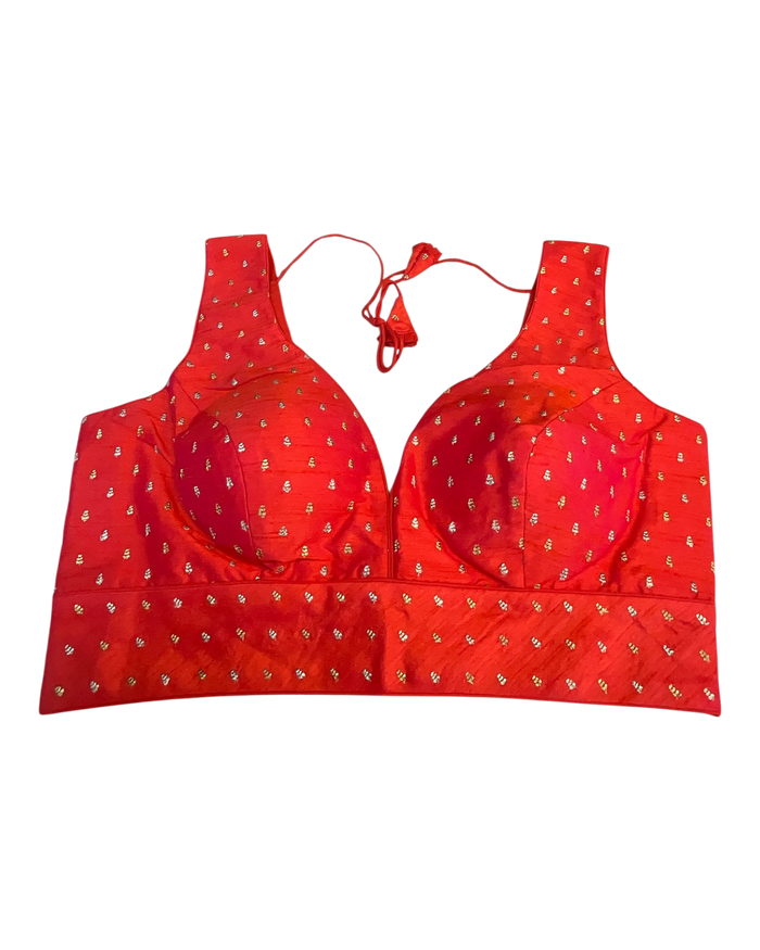 40" / UK 14 - Coral Pink - Silky Designer Saree blouse with cups,  Sleeveless - UK Stock - Quick Delivery - RNK - R717 KV