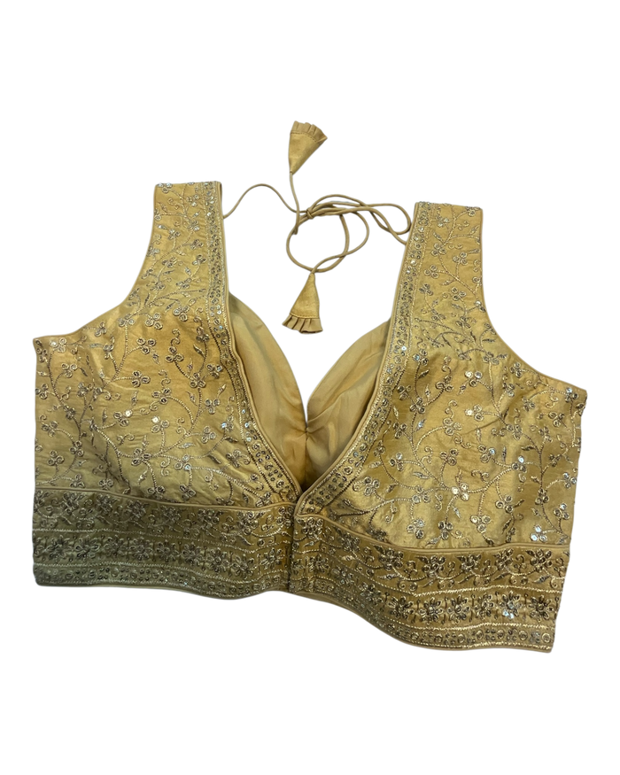 40" / UK 14 - Gold - Rich Emroidered Saree blouse with cups,  Sleeveless - UK Stock - Quick Delivery - RNK - R927 KT