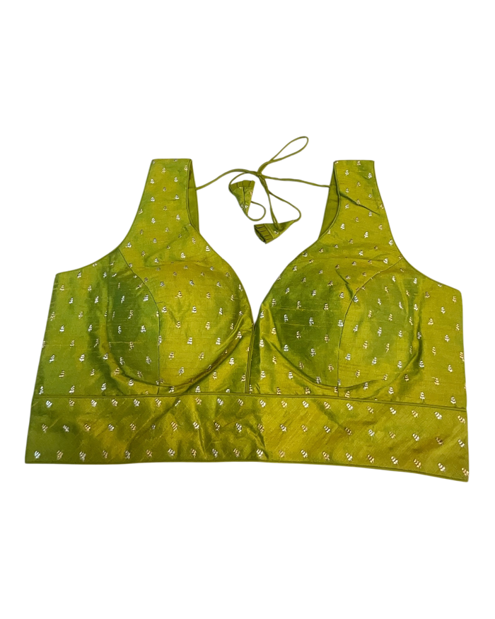 40" / UK 14 - Lime Green - Silky Designer Saree blouse with cups,  Sleeveless - UK Stock - Quick Delivery - RNK - R717 KV