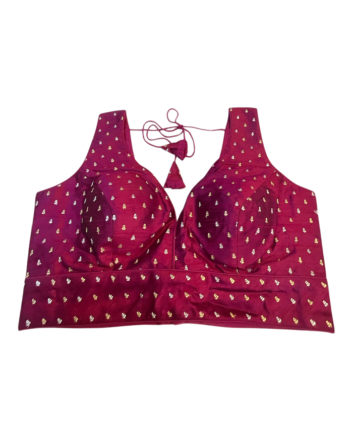 40" / UK 14 - Magenta / Rani - Silky Designer Saree blouse with cups,  Sleeveless - UK Stock - Quick Delivery - RNK - R717 KV