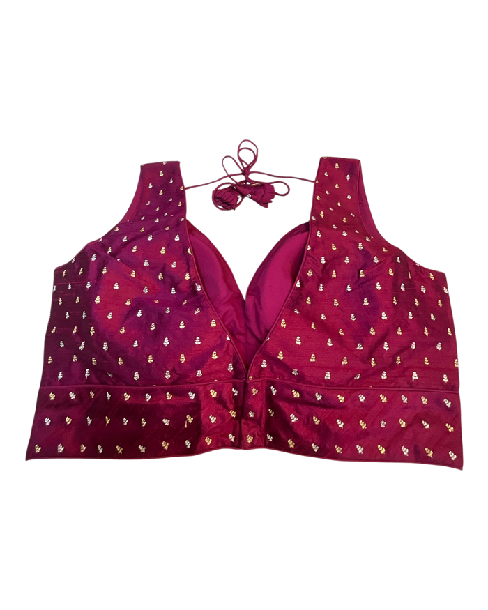 40" / UK 14 - Magenta / Rani - Silky Designer Saree blouse with cups,  Sleeveless - UK Stock - Quick Delivery - RNK - R717 KV