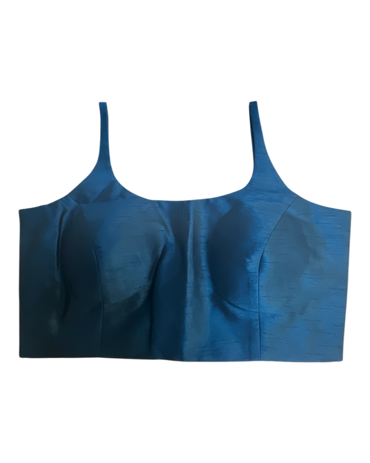 40" / UK 14 - Navy Blue - Silky Designer Saree blouse with cups,  Sleeveless - UK Stock - Quick Delivery - RNK - R651-H