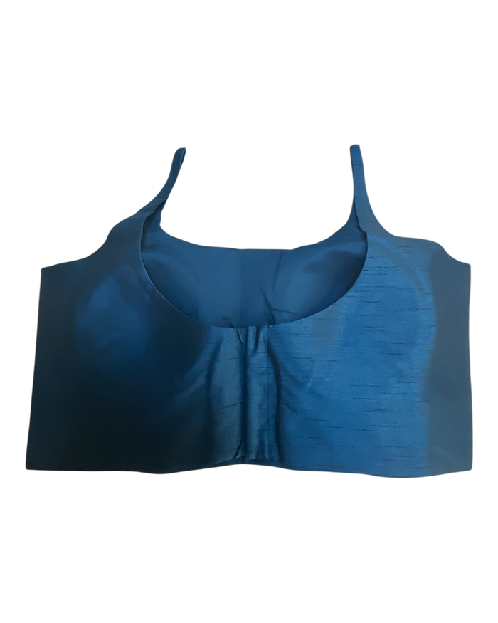 40" / UK 14 - Navy Blue - Silky Designer Saree blouse with cups,  Sleeveless - UK Stock - Quick Delivery - RNK - R651-H