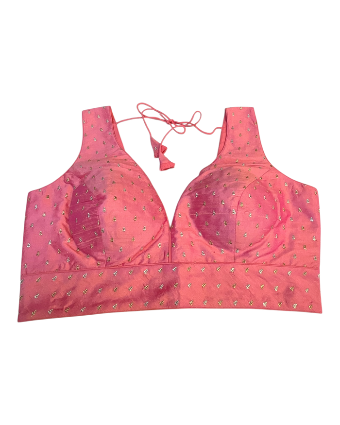40" / UK 14 - Pink - Silky Designer Saree blouse with cups,  Sleeveless - UK Stock - Quick Delivery - RNK - R717 KV