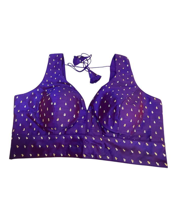 40" / UK 14 - Purple - Silky Designer Saree blouse with cups,  Sleeveless - UK Stock - Quick Delivery - RNK - R717 KV