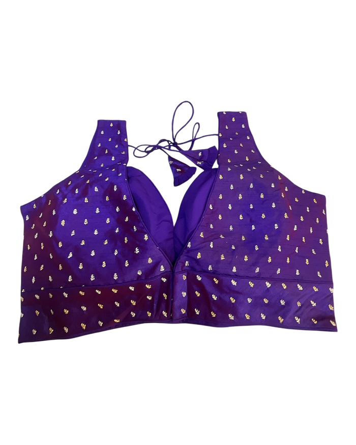 40" / UK 14 - Purple - Silky Designer Saree blouse with cups,  Sleeveless - UK Stock - Quick Delivery - RNK - R717 KV