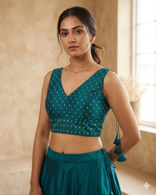 40" / UK 14 - Turquoise Blue - Silky Designer Saree blouse with cups,  Sleeveless - UK Stock - Quick Delivery - RNK - R717 KV