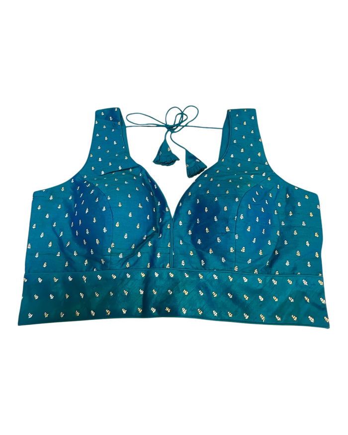 40" / UK 14 - Turquoise Blue - Silky Designer Saree blouse with cups,  Sleeveless - UK Stock - Quick Delivery - RNK - R717 KV