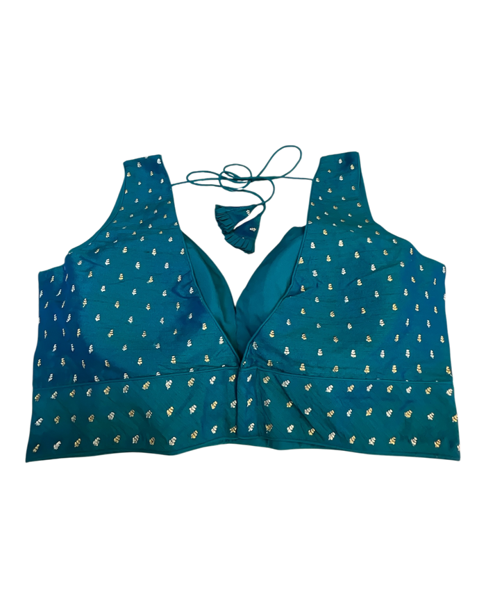 40" / UK 14 - Turquoise Blue - Silky Designer Saree blouse with cups,  Sleeveless - UK Stock - Quick Delivery - RNK - R717 KV