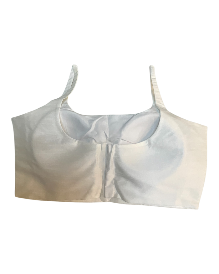 40" / UK 14 - White - Silky Designer Saree blouse with cups,  Sleeveless - UK Stock - Quick Delivery - RNK - R651-H