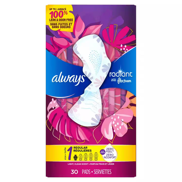 Always Radiant FlexFoam Pads with Wings, Scented, Size 1  30 Ct – 6 Pack