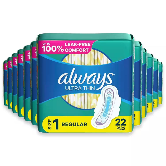 Always Ultra Thin Pads with Wings, Size 1  22 Ct – 12 Pack