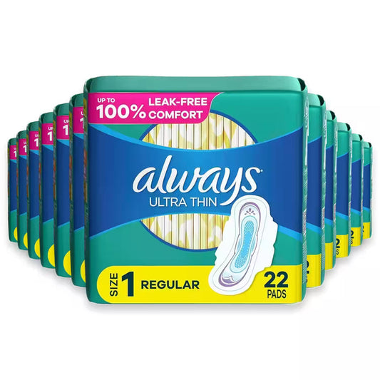 Always Ultra Thin Pads with Wings, Size 1  22 Ct – 12 Pack