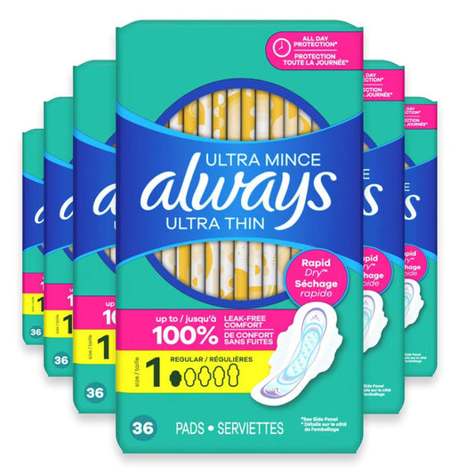 Always Ultra Thin Regular Pads with Wings - 36 Ct - 6 Pack