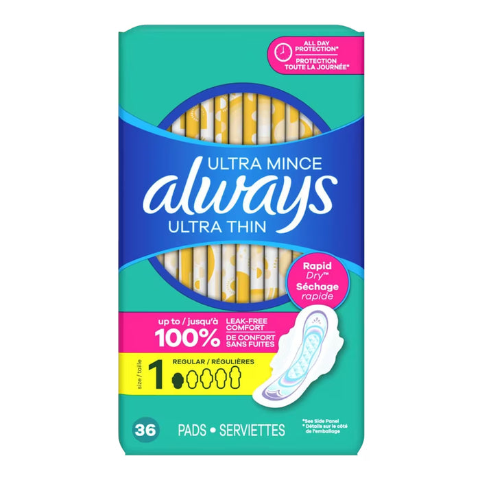 Always Ultra Thin Regular Pads with Wings - 36 Ct - 6 Pack