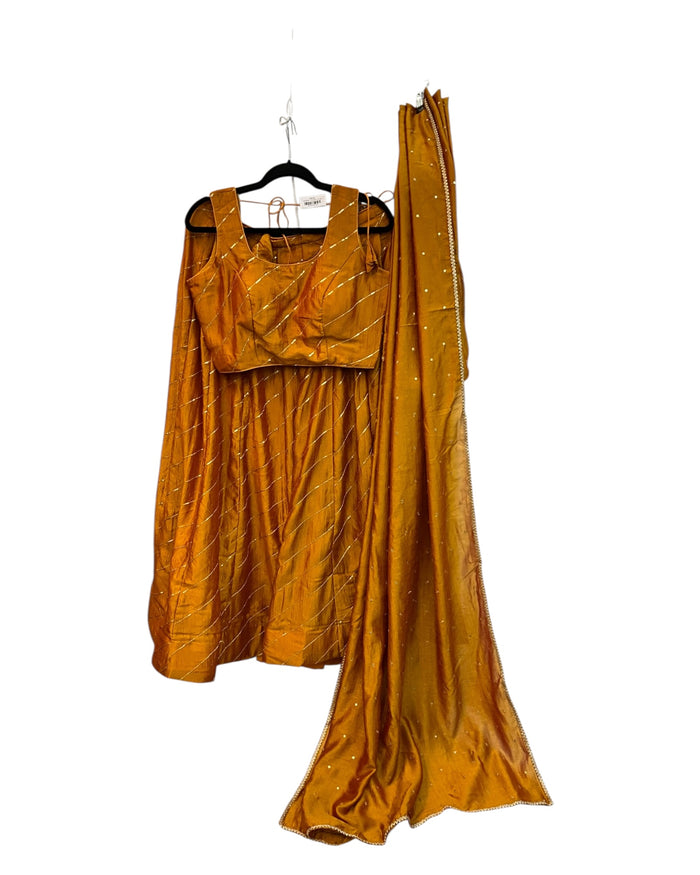 Amber Yellow -  Dupion Silk Lehenga Set  - Garba / Dandia , Mehndi / Sangeet / Weddings - Size UK 12 (38" Bust) Adjustable to Size 14 - UK Stock - 24h Dispatch - AF2506 09TY25