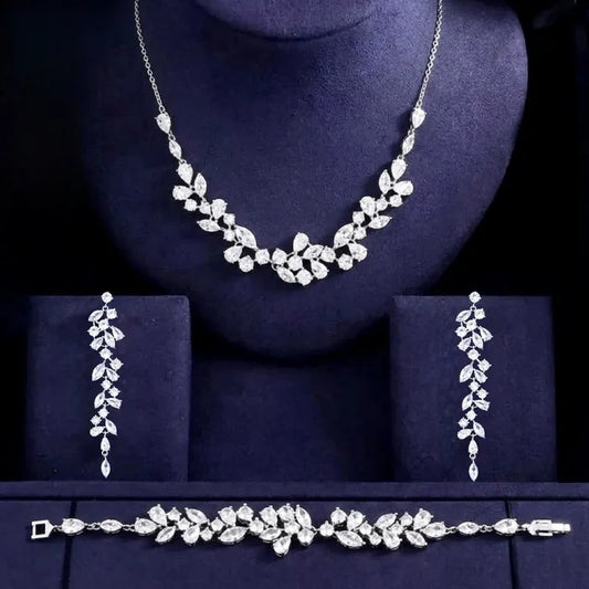 Elegant CZ Bridal 3-Piece Jewelry Set - Silver, Gold & Rose Gold
