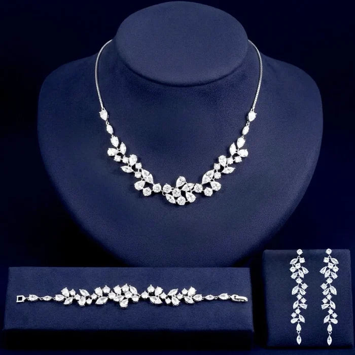Elegant CZ Bridal 3-Piece Jewelry Set - Silver, Gold & Rose Gold