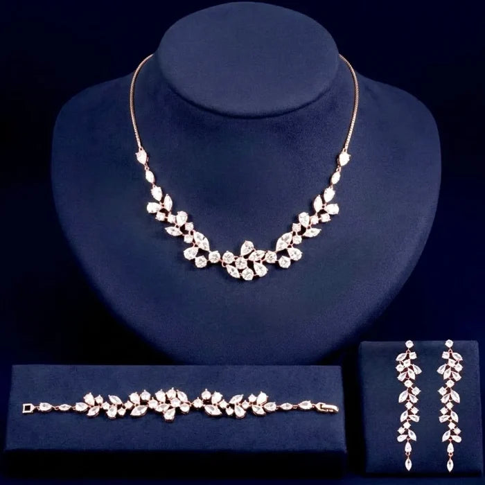 Elegant CZ Bridal 3-Piece Jewelry Set - Silver, Gold & Rose Gold