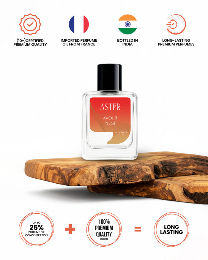 Amour Pluse EDP for Oud 50ml bottle with gold accents