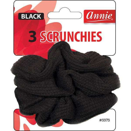 Annie Elastic Fabric Hair Scrunchies, 3 Count, Black