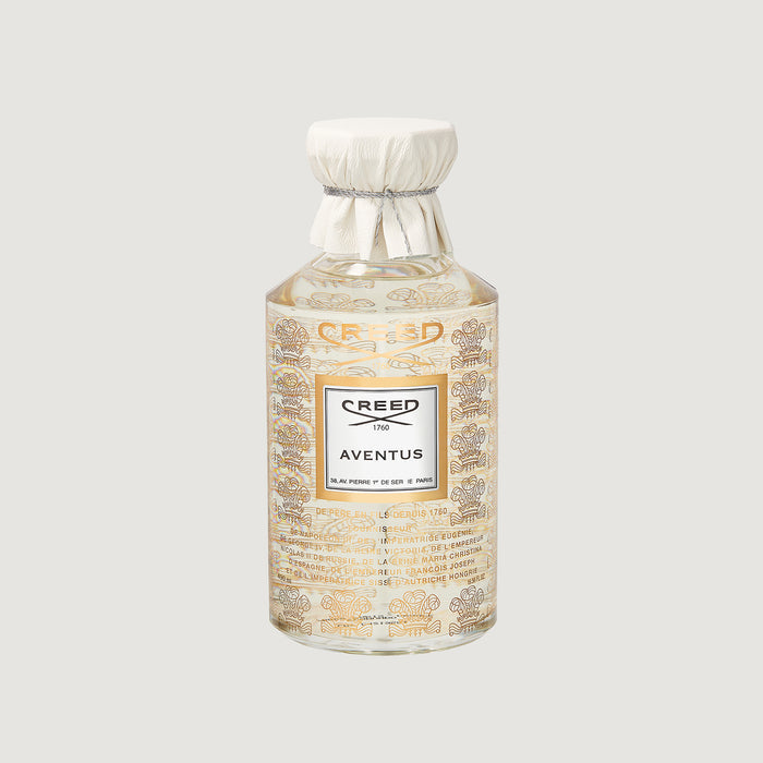 Creed Aventus 490ml grand flacon with gold royal motif engravings and white leather cap | Creed Boutique