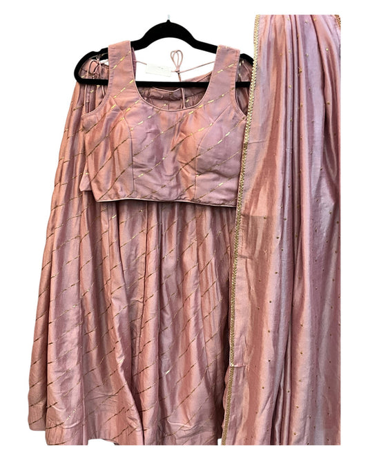 Baby Pink -  Dupion Silk Lehenga Set - Garba / Dandia , Mehndi / Sangeet / Weddings - Size UK 12 (38" Bust) Adjustable to Size 14 - UK Stock - 24h Dispatch - AF2506 09TY25