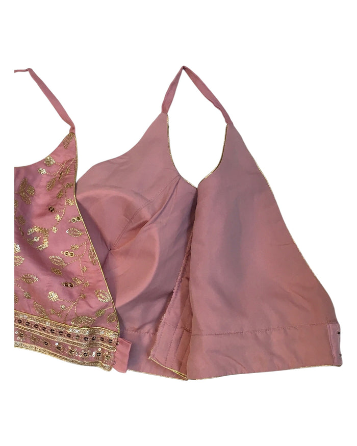 Baby Pink - Low V Neck Embroidered Saree / Lehenga Blouse - 40" Bust (UK 14) Can be let out to size 18  - B216 01KV25
