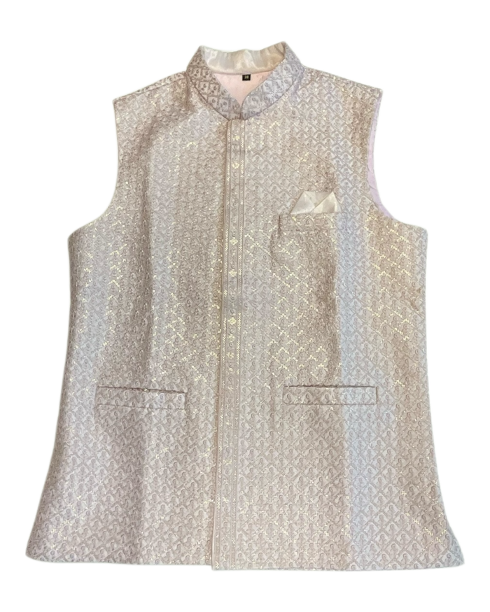 Baby Pink - Premium Self All Over Embroidered - Mens Indian Waistcoat - UK Stock - 24 hr Dispatch - KCS4787 03KR26