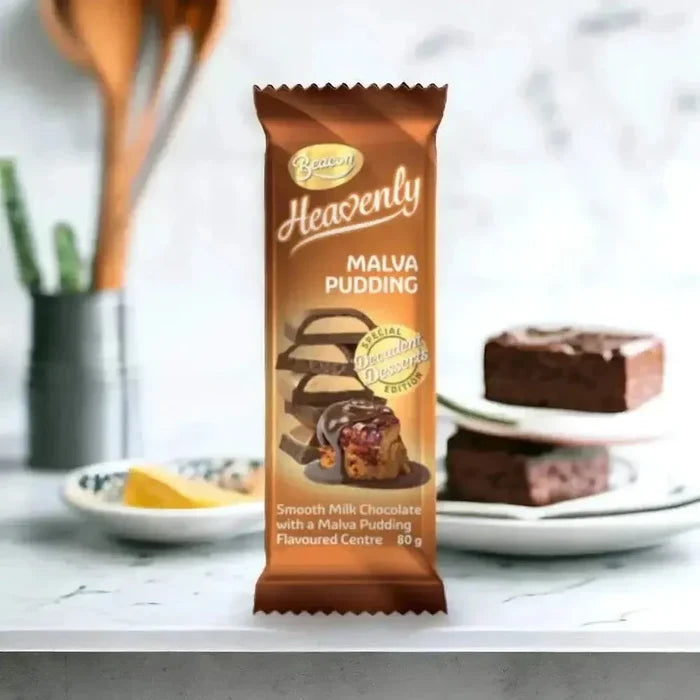90g Beacon Heavenly Malva Pudding bar rich South African dessert blend of malva and chocolate pudding mixes