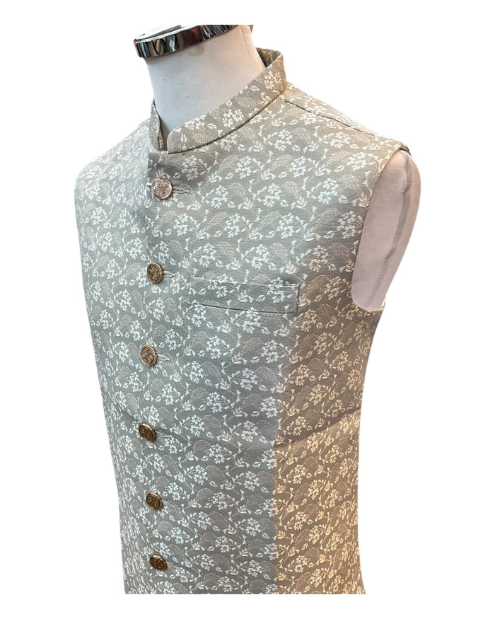 Beige Banarasi Brocade - Premium Mens Indian Waistcoat - UK Stock - 24 hr Dispatch - VNS-JKT23 10KT25)