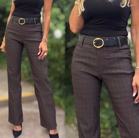 Bevy Flog Tami Tonal Brown Plaid Pant