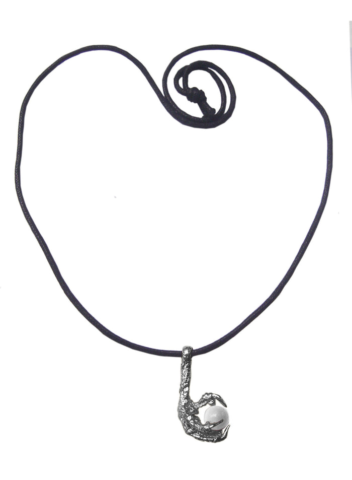 Medieval Metal - Bird Claw White Sphere Silver Necklace, (BCN-WE-S)